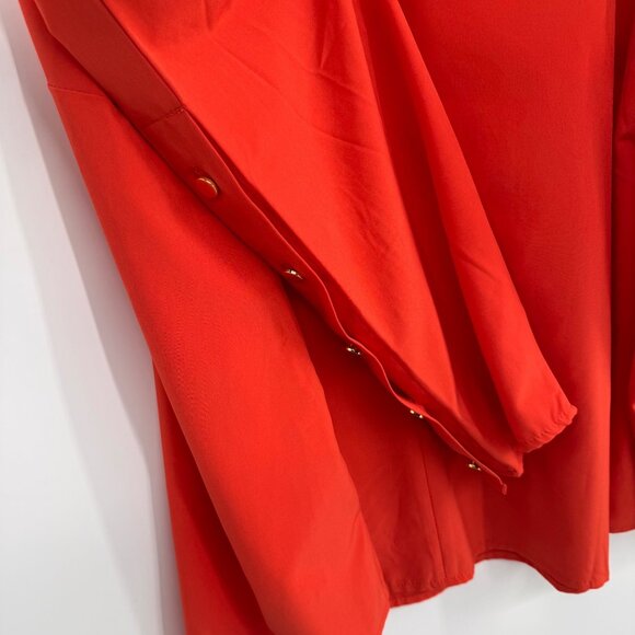 Chicos 3 Womens orange V-Neck keyhole Blouse gold Button long sleeve Size XL - Picture 16 of 16